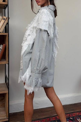 Lace-Trim Button-Front Short Set