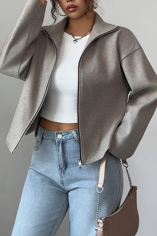 Zip-Front Casual Cropped Jacket