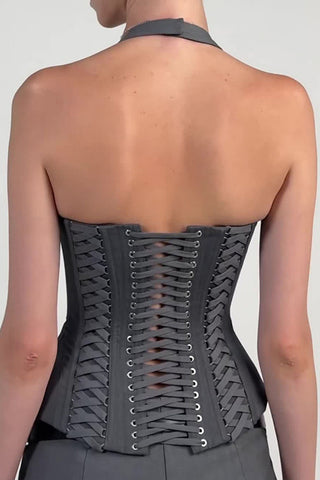 Halter Lace-Up Corset Short Set