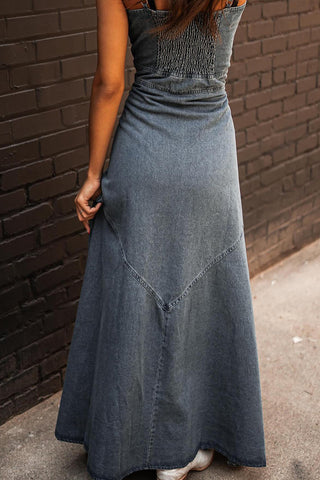 Button-Front Denim A-Line Dress