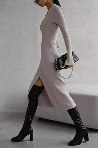 Ribbed V-Neck Midi Dress