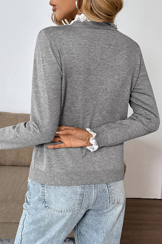 Lace-Trim Button-Up Sweater