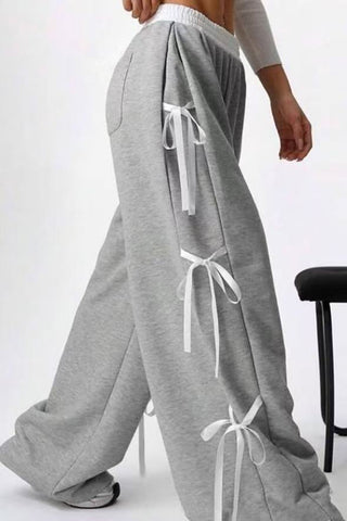 Side Tie Ribbon Casual Pants
