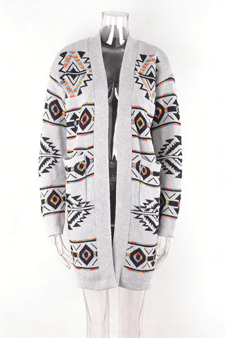 Geometric Pattern Open-Front Cardigan