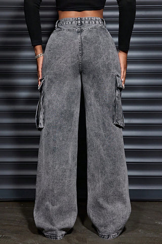 Wide-Leg Utility Casual Pants