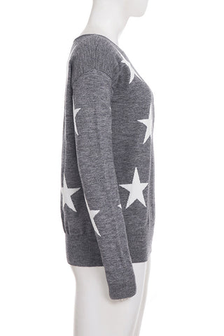 Star-Patterned Off-Shoulder Sweater