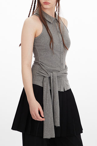 Button-Up Tie Waist Tank Top