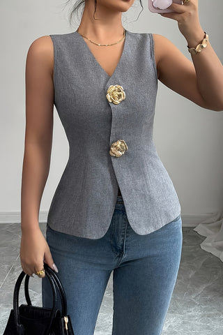 Floral Buttoned Sleeveless Vest
