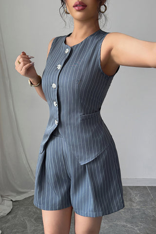 Button-Front Pinstriped Short Set