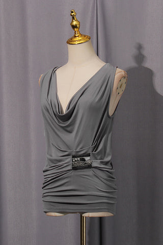 Draped Cowl Neck T-Shirt with Embellishment