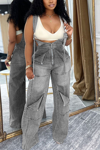 Stylish Denim Jumpsuit with Pocket Details