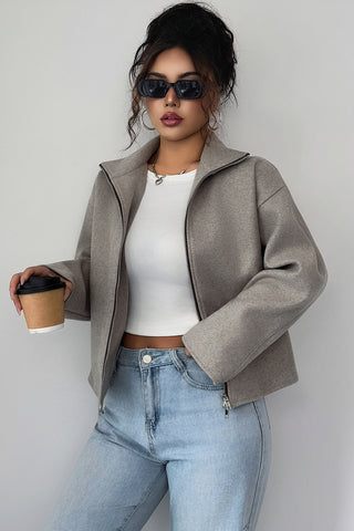 Zip-Front Casual Cropped Jacket