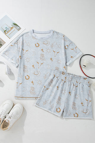 Graphic Tee and Drawstring Shorts Set