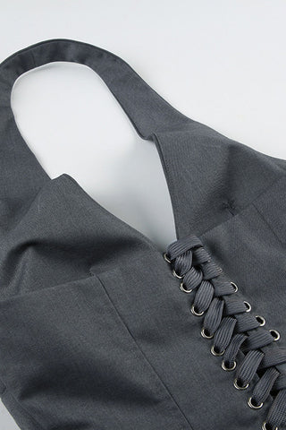 Halter Lace-Up Corset Short Set