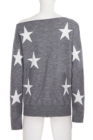 Star-Patterned Off-Shoulder Sweater