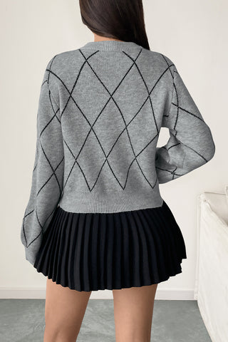 Bow-Accent Argyle Sweater