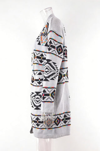 Geometric Pattern Open-Front Cardigan