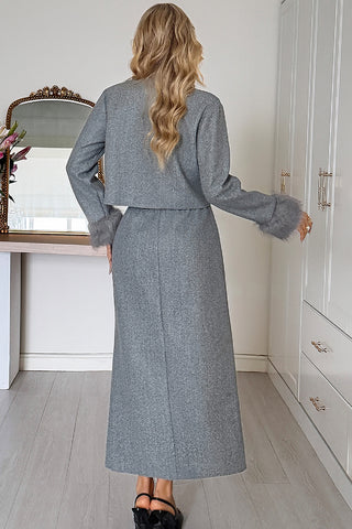 Button-Detail Elegant Skirt Set