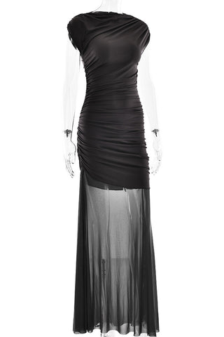 Ruched Sheer Panel Maxi Dress