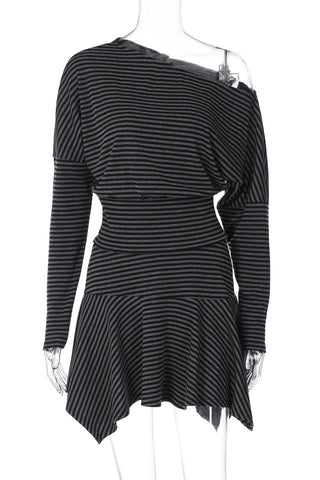 Striped Skirt Set with Asymmetrical Hem