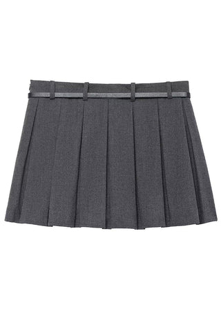 Pleated Mini Skirt with Belt Accent