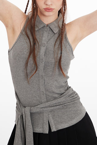 Button-Up Tie Waist Tank Top