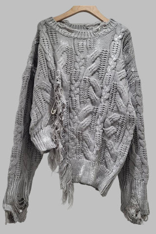 Distressed Cable Knit Sweater