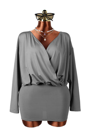 Draped Deep V-Neck Mini Dress