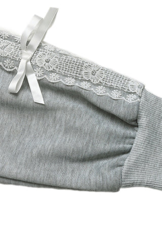 Lace Trim Sweatshirt with Bow Details