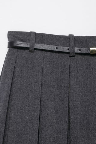 Pleated Mini Skirt with Belt Accent