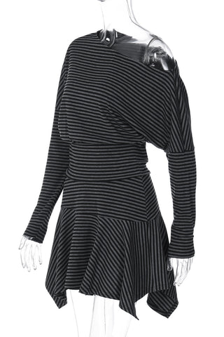 Striped Skirt Set with Asymmetrical Hem