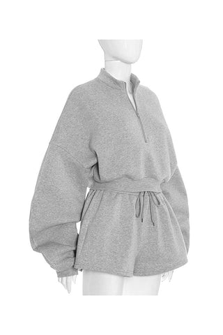 Zip-Front Oversized Sleeve Short Set