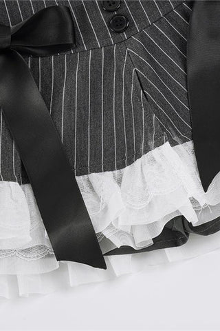 Button-Front Mini Skirt with Bow Accents