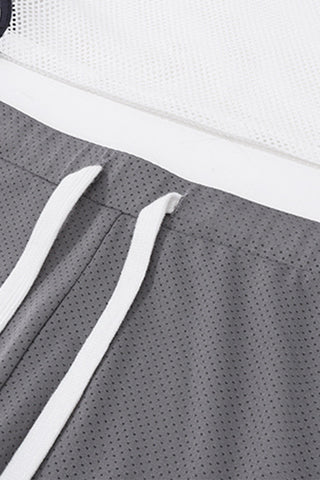 Sporty Mesh V-Neck Halter Shorts Set