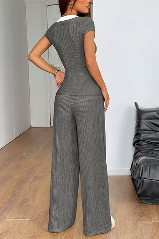 Ribbed Button-Front Pants Set