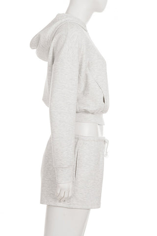 Casual Zip-Up Short Set with Hood