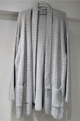Embellished Open-Front Knit Cardigan