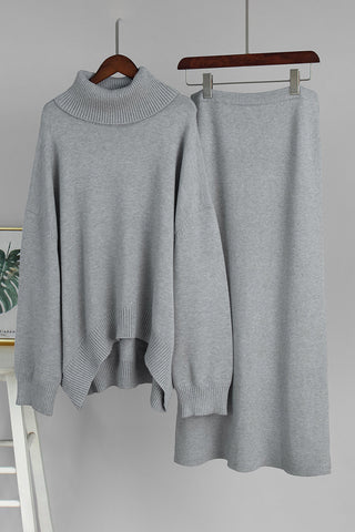 Cozy High-Neck Sweater and Skirt Set