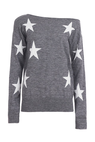 Star-Patterned Off-Shoulder Sweater