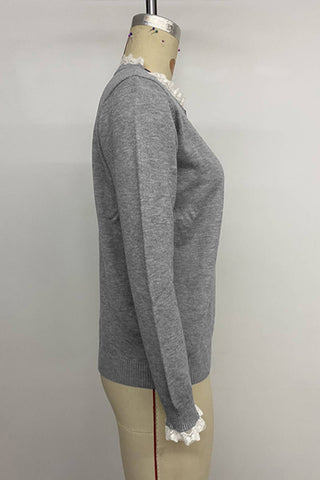Lace-Trim Button-Up Sweater