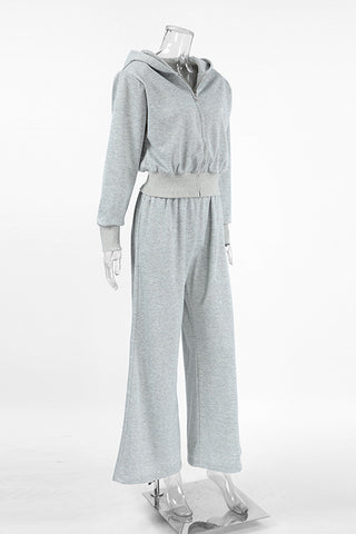 Zip-Up Sweatsuit Set with Wide-Leg Pants