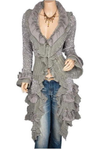 Ruffled Hem Cardigan with Flared Cuffs