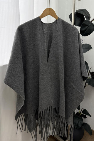 Fringe-Trim Open Front Poncho