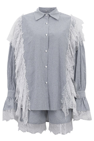 Lace-Trim Button-Front Short Set