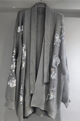 Sequined Open-Front Cardigan