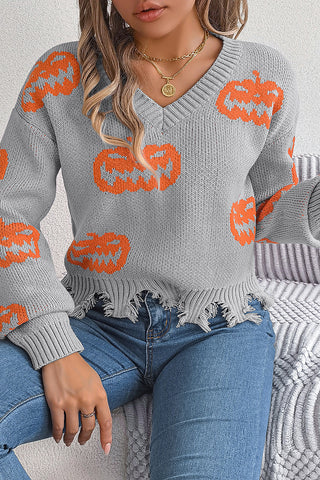 Jack-O'-Lantern Frayed Hem Sweater