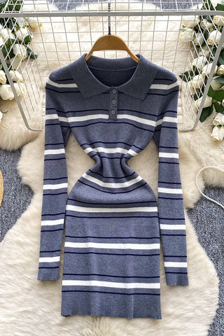 Button-Up Striped Polo Dress