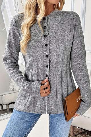 Button-Front Cable Knit Cardigan