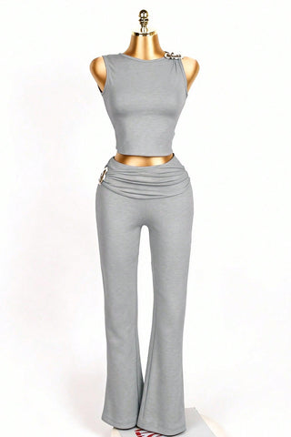 Ruched Sleeveless Top and Pants Set