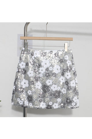 Floral Sequin Mini Skirt